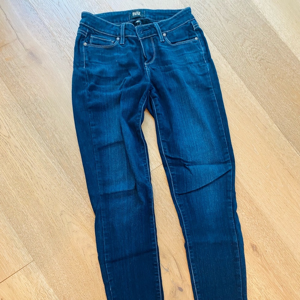 Paige dark wash ankle denim.